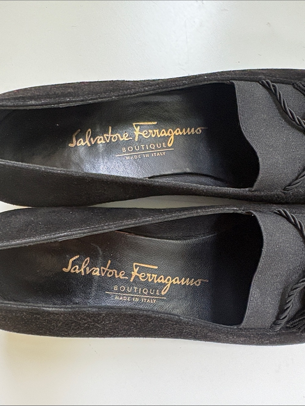 Suede Salvatore Ferragamo Black Tassel Slip-On Loafers, size 8 B - Picture 7 of 9